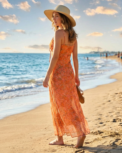 Damen Sommerkleid ES VEDRÀ RUNWAY Orange