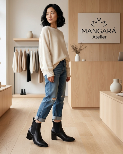 👢 Canna Damen Leder Chelsea Boots | Black