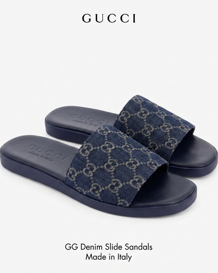 GUCCI Denim Sliders mit GG-Motiv