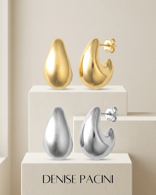 ✨ Isabella Molten Sculptural Drop Earrings | Gold / Rhodium | Denise Pacini