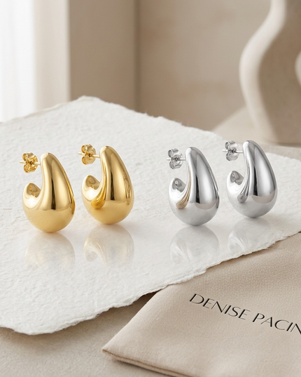 ✨ Isabella Molten Sculptural Drop Earrings | Gold / Rhodium | Denise Pacini