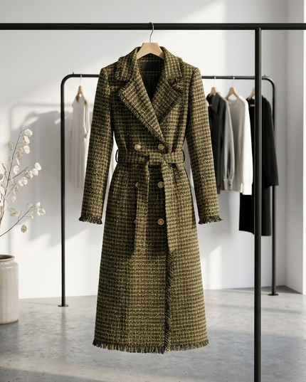 🧥 UPPER EAST SIDE Golden Plaid Trench Coat | Damen | Limited Edition