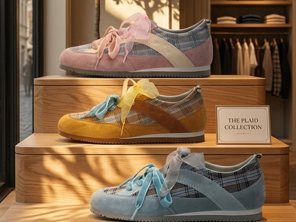 Masoomake Damen GAT Sneaker – Plaid Ribbon Lace Coquette Style