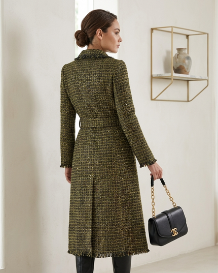 🧥 UPPER EAST SIDE Golden Plaid Trench Coat | Damen | Limited Edition
