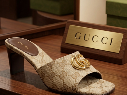 Gucci GG Sandalen – GG-Stoff mit Metall-Logo | Beige | Damen