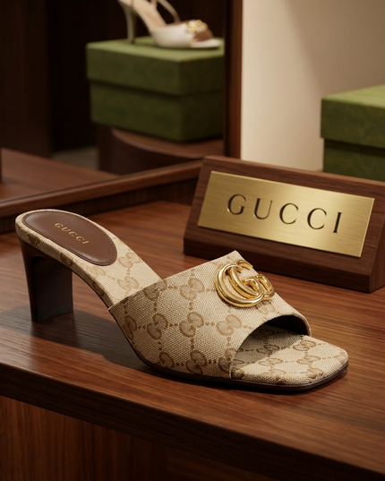 Gucci GG Sandalen – GG-Stoff mit Metall-Logo | Beige | Damen