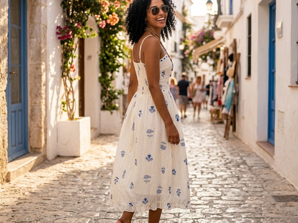 Damen Sommerkleid FORMENTERA SUNSET White Base Print – New Collection IBIZA