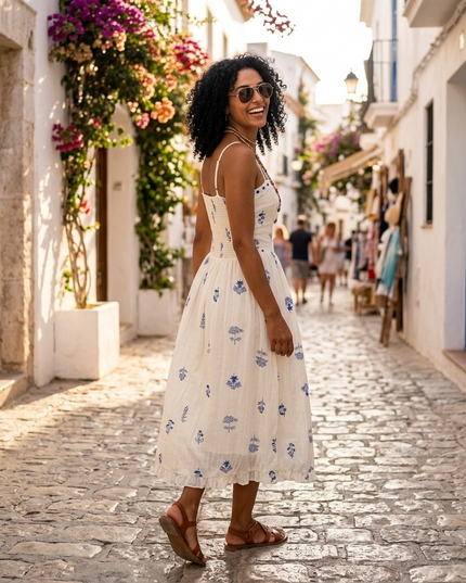 Damen Sommerkleid FORMENTERA SUNSET White Base Print – New Collection IBIZA
