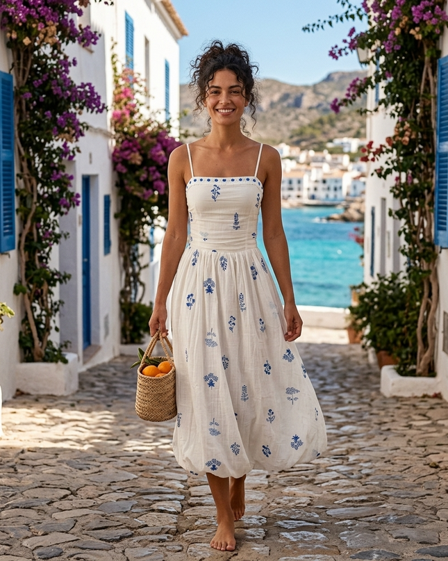 Damen Sommerkleid FORMENTERA SUNSET White Base Print – New Collection IBIZA