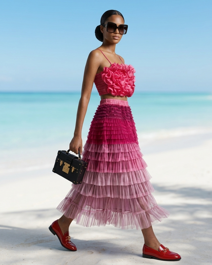 👗 GRAMERCY Damen Skirt & Top Set | Rose Red | Prêt-à-Porter