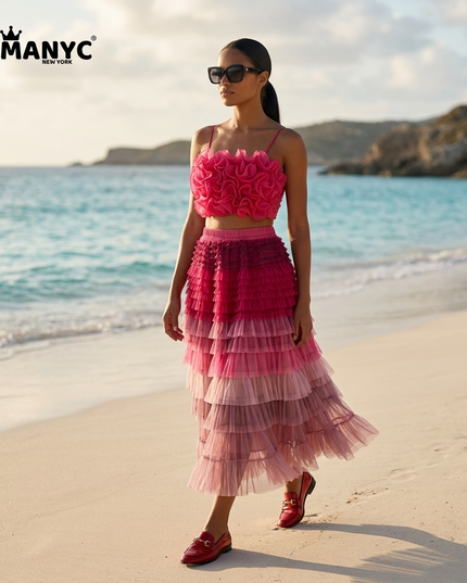 👗 GRAMERCY Damen Skirt & Top Set | Rose Red | Prêt-à-Porter