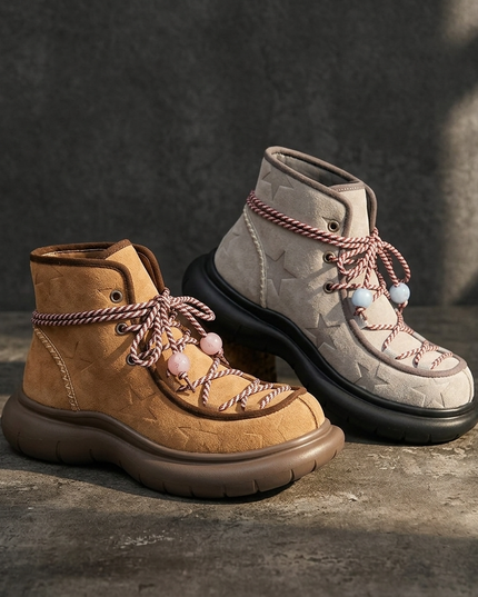 Masoomake Star Suede Platform Ankle Boots Damen | Fleece | Beaded Lace