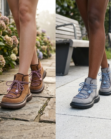 Masoomake Star Suede Platform Ankle Boots Damen | Fleece | Beaded Lace
