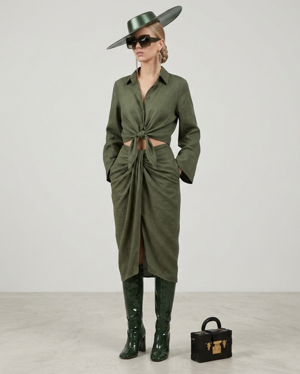 👗 GREENWICH Damen Tie-Blouse & Skirt Set | Forest Green | Prêt-à-Porter