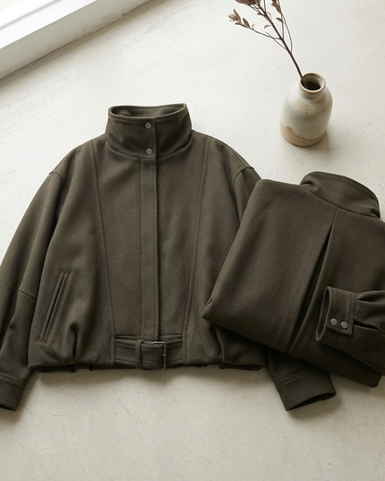 BYMANYC® New York | Jacke SOHO Belted High Collar | Army Green