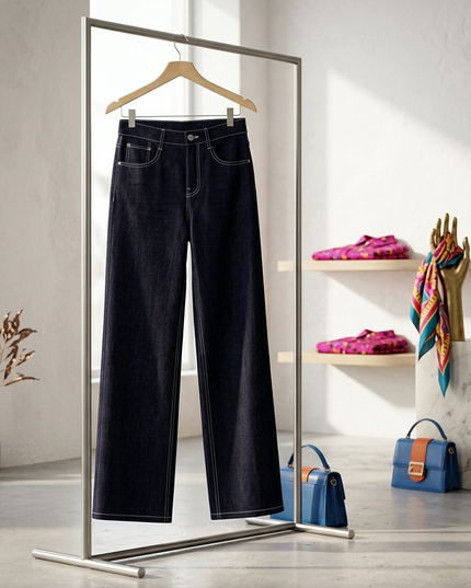 💟FIFTH AVENUE Wide-Leg Cropped Jeans | Dark Blue