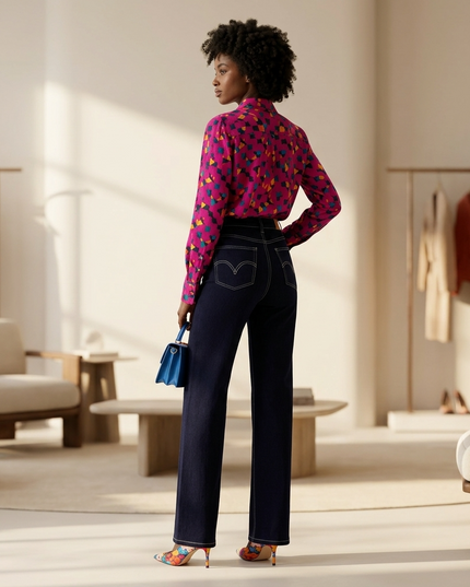 💟FIFTH AVENUE Wide-Leg Cropped Jeans | Dark Blue