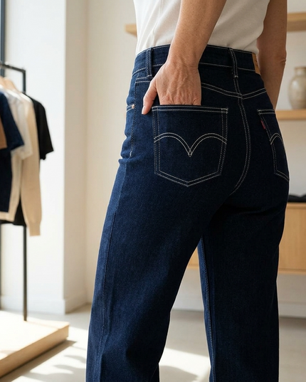 💟FIFTH AVENUE Wide-Leg Cropped Jeans | Dark Blue