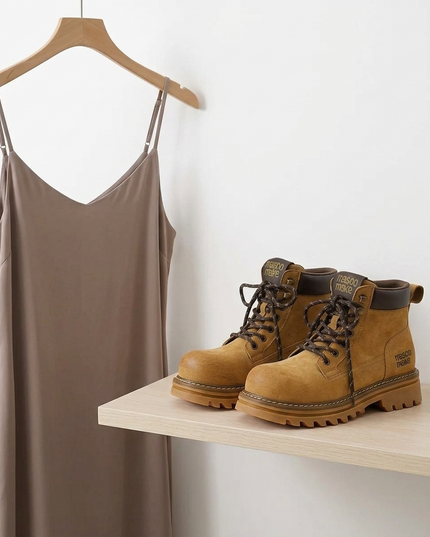 Masoomake Suede Chunky Lug Sole Ankle Boots Damen