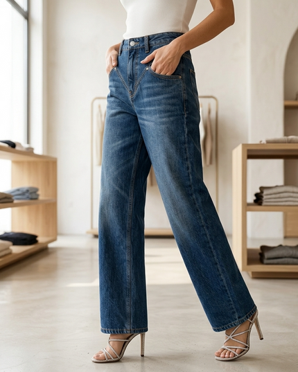 💟 BOWERY Damen Jeans | Blue | Wide-Leg V-Waist New Collection