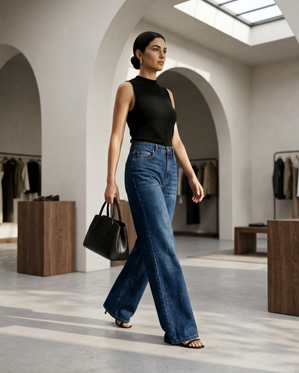 💟 BOWERY Damen Jeans | Blue | Wide-Leg V-Waist New Collection