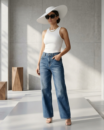 💟 BOWERY Damen Jeans | Blue | Wide-Leg V-Waist New Collection