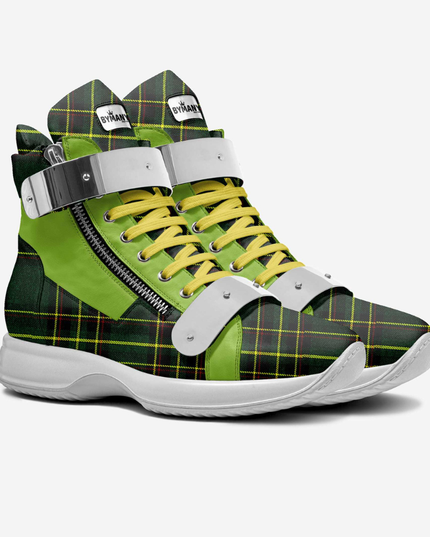 💟 High Top Sneakers BROOKLYN Couture | Verde (Grün/Tartan) | Unisex | Handgefertigt in Italien