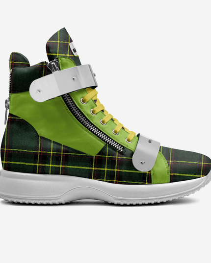 💟 High Top Sneakers BROOKLYN Couture | Verde (Grün/Tartan) | Unisex | Handgefertigt in Italien