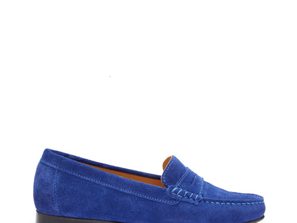 Women's Penny Loafers Leather Sole, ink blue suede