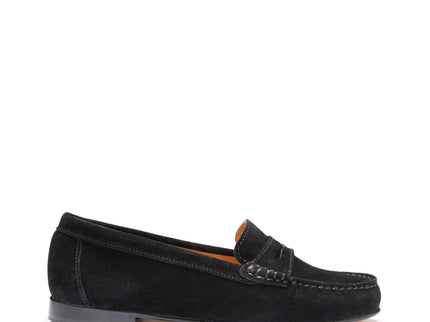 Women's Penny Loafers Leather Sole, black suede