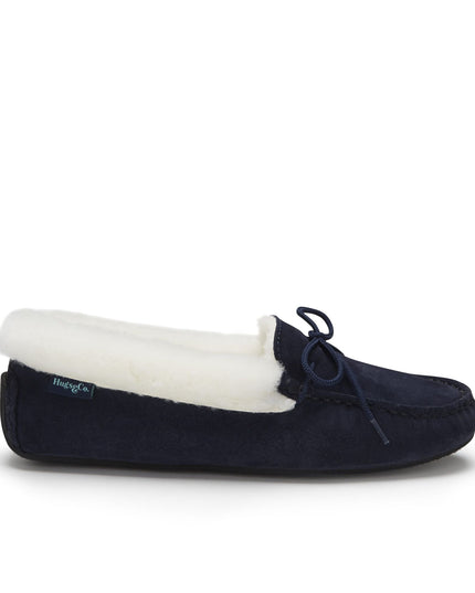 Hugs & Co. | Wildleder-Hausschuhe mit Schaffellfutter | Marineblau | Damen