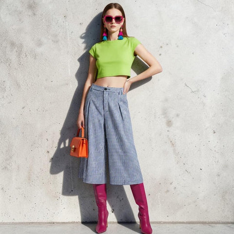 Karierte Wide-Leg Hose 7/8 Brooklyn Heights – Damen | BYMANYC ® New York
