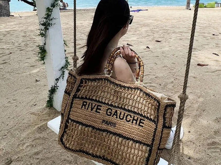 CROCHET Woven Shopper RIVE GAUCHE with Bamboo Handles