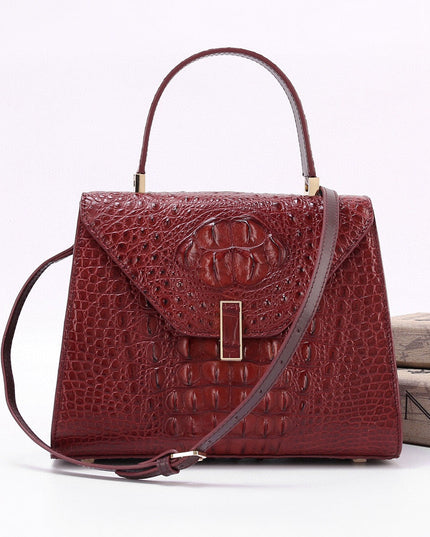 Genuine Crocodile Skin Bone Leather Top Handle Bags Wine Red-0
