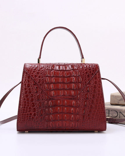 Genuine Crocodile Skin Bone Leather Top Handle Bags Wine Red-1