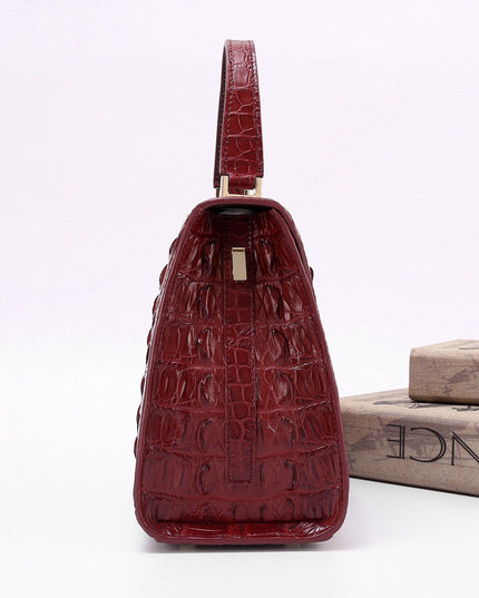 Genuine Crocodile Skin Bone Leather Top Handle Bags Wine Red-2