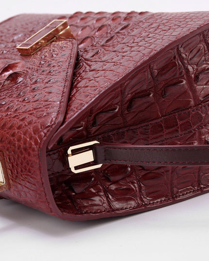 Genuine Crocodile Skin Bone Leather Top Handle Bags Wine Red-3