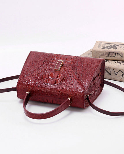 Genuine Crocodile Skin Bone Leather Top Handle Bags Wine Red-4
