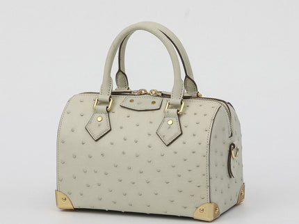 Womens Genuine Ostrich Skin Leathe Top Handle Pillow Bag-3