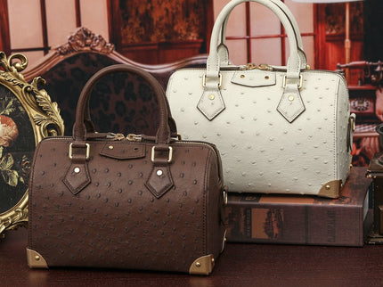 Womens Genuine Ostrich Skin Leathe Top Handle Pillow Bag-0