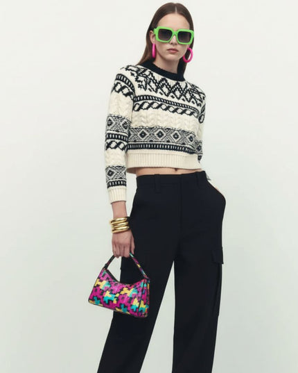 Jacquard Cropped Sweater, Tribeca | Women - BYMANYC ® New York