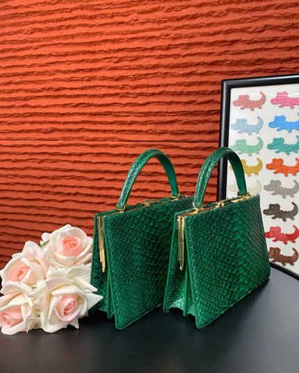 Genuine Python Leather Top Handle Bag-2