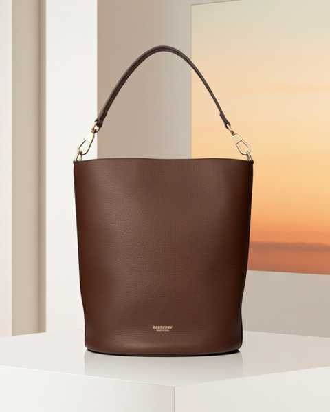 BURBERRY BUCKET LEATHER BAG MD BROWN