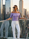 Lavendel ASTOR Geripptes Off-Shoulder Top Prêt-à-Porter