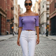Lavender ASTOR Ribbed Off-the-Shoulder Top Prêt-à-Porter BYMANYC ®-2