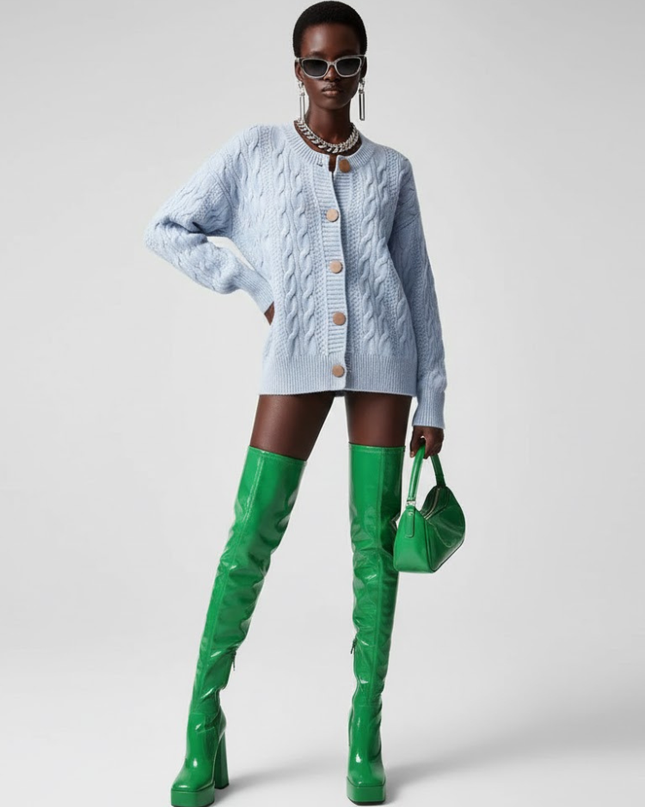 Light Blue Cable Knit Cardigan MADISON: New Colección COUTURE in NOLITA - BYMANYC ® New York-0