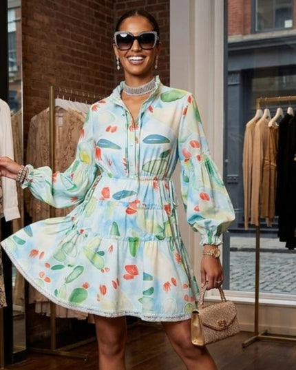 Hellblaues Aquarell-Kaktus-Print Minikleid NOLITA New Collection FASHION BYMANYC New York