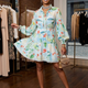 Light Blue Watercolor Cactus Print Mini Dress NOLITA New Collection FASHION BYMANYC ® New York-0