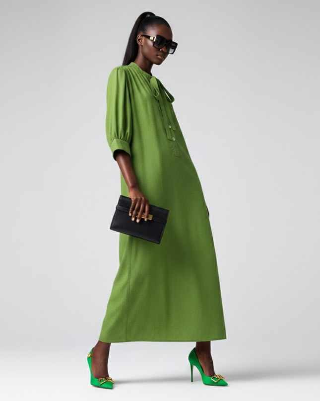 Long BRYANT Green Bow Dress Prêt-à-Porter BYMANYC ® New York-1