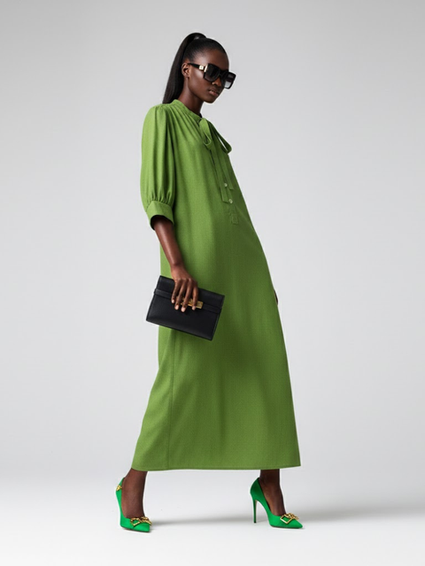 Long BRYANT Green Bow Dress Prêt-à-Porter BYMANYC ® New York-1
